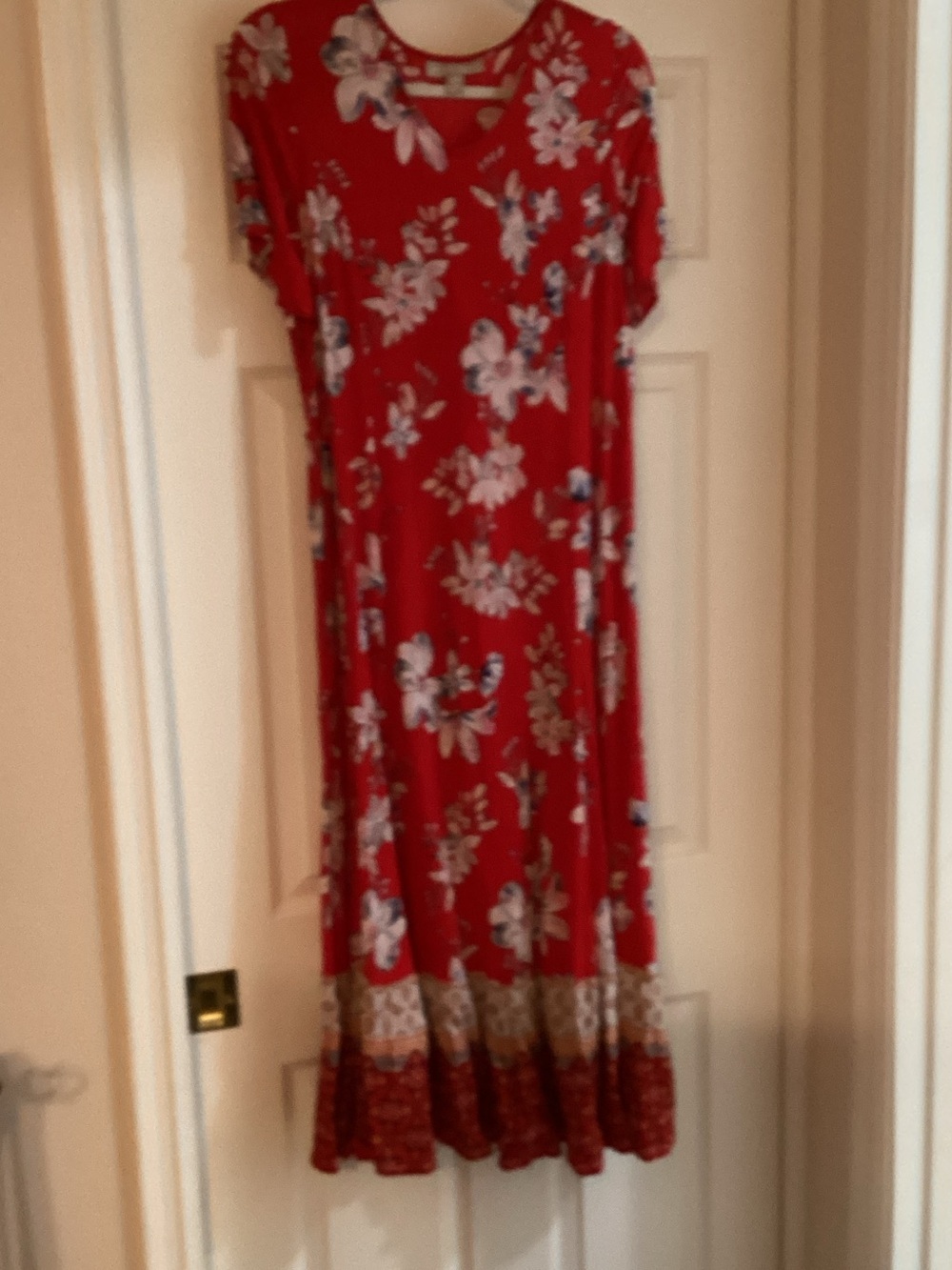 Woman Within Red Floral Maxi Dress with Border Print